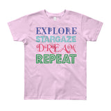 Explore Stargaze Dream Repeat Youth Short Sleeve T-Shirt - Made in USA + House Of HaHa Best Cool Funniest Funny Gifts