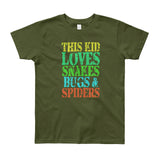 This Kid Loves Snakes Bugs Spiders Creepy Critters Youth Short Sleeve T-Shirt - Made in USA + House Of HaHa Best Cool Funniest Funny Gifts