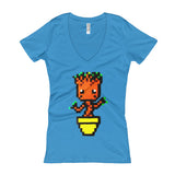 Baby Groot Perler Art Women's V-Neck T-shirt by Aubrey Silva + House Of HaHa Best Cool Funniest Funny Gifts