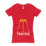 Safe Travels Vacation Road Trip Highway Driving Women's V-Neck T-shirt + House Of HaHa Best Cool Funniest Funny Gifts