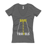 Safe Travels Vacation Road Trip Highway Driving Women's V-Neck T-shirt + House Of HaHa Best Cool Funniest Funny Gifts