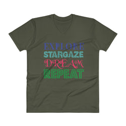 Explore Stargaze Dream Repeat Men's V-Neck T-Shirt + House Of HaHa Best Cool Funniest Funny Gifts