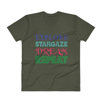Explore Stargaze Dream Repeat Men's V-Neck T-Shirt + House Of HaHa Best Cool Funniest Funny Gifts