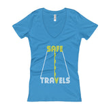 Safe Travels Vacation Road Trip Highway Driving Women's V-Neck T-shirt + House Of HaHa Best Cool Funniest Funny Gifts
