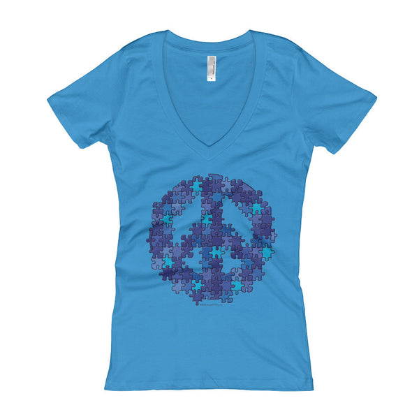 Puzzle Peace Sign Autism Spectrum Asperger Awareness Women's V-Neck T-shirt + House Of HaHa Best Cool Funniest Funny Gifts