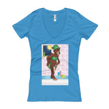 Werewolf Shaving in the Shower Women's V-Neck T-Shirt + House Of HaHa Best Cool Funniest Funny Gifts
