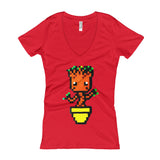 Baby Groot Perler Art Women's V-Neck T-shirt by Aubrey Silva + House Of HaHa Best Cool Funniest Funny Gifts