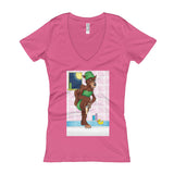 Werewolf Shaving in the Shower Women's V-Neck T-Shirt + House Of HaHa Best Cool Funniest Funny Gifts