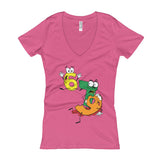 Why was 6 Afraid of 7 Seven Ate Nine Cute Zombie Pun Women's V-Neck T-shirt + House Of HaHa Best Cool Funniest Funny Gifts