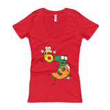 Why was 6 Afraid of 7 Seven Ate Nine Cute Zombie Pun Women's V-Neck T-shirt + House Of HaHa Best Cool Funniest Funny Gifts