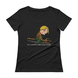 Why's Everybody Always Picking On Me? Ladies' Scoopneck Aquaman Charlie Brown Mash-Up T-Shirt - House Of HaHa