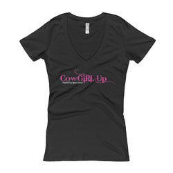 CowGirl Up Panties Up Spurs Down Girl Power Empowerment Women's V-Neck T-shirt + House Of HaHa Best Cool Funniest Funny Gifts