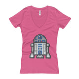R2-D2 Perler Art Women's V-Neck T-shirt by Aubrey Silva + House Of HaHa Best Cool Funniest Funny Gifts