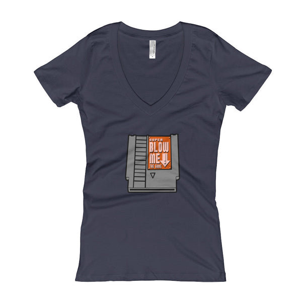 Super Blow Me Nintendo Cartridge Advice Parody Women's V-Neck T-shirt + House Of HaHa Best Cool Funniest Funny Gifts