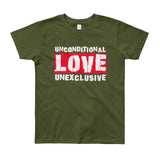 Unconditional Love Unexclusive Family Unity Peace Youth Short Sleeve T-Shirt - Made in USA + House Of HaHa Best Cool Funniest Funny Gifts