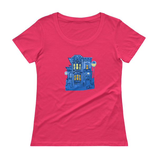 Blue Victorian San Francisco Ladies' Scoopneck T-Shirt by Nathalie Fabri + House Of HaHa Best Cool Funniest Funny Gifts
