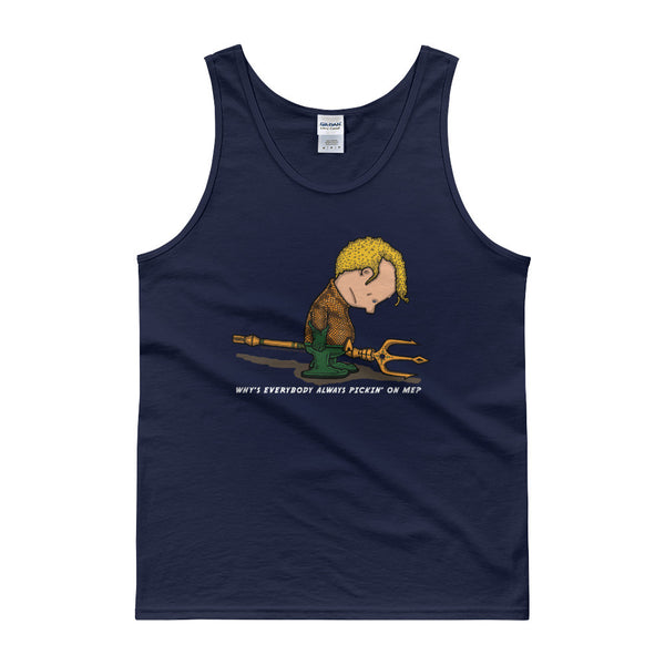 Why's Everybody Always Picking On Me? Men's Aquaman Charlie Brown Mash-Up Tank Top - House Of HaHa