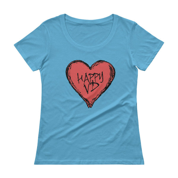Happy VD Valentines Day Heart STD Holiday Humor Ladies' Scoopneck T-Shirt + House Of HaHa Best Cool Funniest Funny Gifts