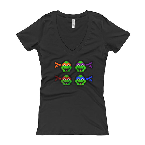 Ninja Turtles Perler Art Women's V-Neck T-shirt by Aubrey Silva + House Of HaHa Best Cool Funniest Funny Gifts
