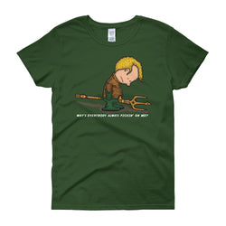 Why's Everybody Always Picking On Me? Women's Short Sleeve Aquaman Charlie Brown Mash-Up T-Shirt - House Of HaHa