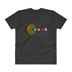 PAC-MOON Death Star Pac-Man Mashup Men's V-Neck T-Shirt by Aaron Gardy + House Of HaHa Best Cool Funniest Funny Gifts