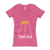 Safe Travels Vacation Road Trip Highway Driving Women's V-Neck T-shirt + House Of HaHa Best Cool Funniest Funny Gifts