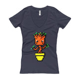 Baby Groot Perler Art Women's V-Neck T-shirt by Aubrey Silva + House Of HaHa Best Cool Funniest Funny Gifts
