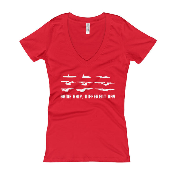 Same Ship Different Day Star Trek Enterprise Parody Fan Homage Women's V-Neck T-shirt + House Of HaHa Best Cool Funniest Funny Gifts