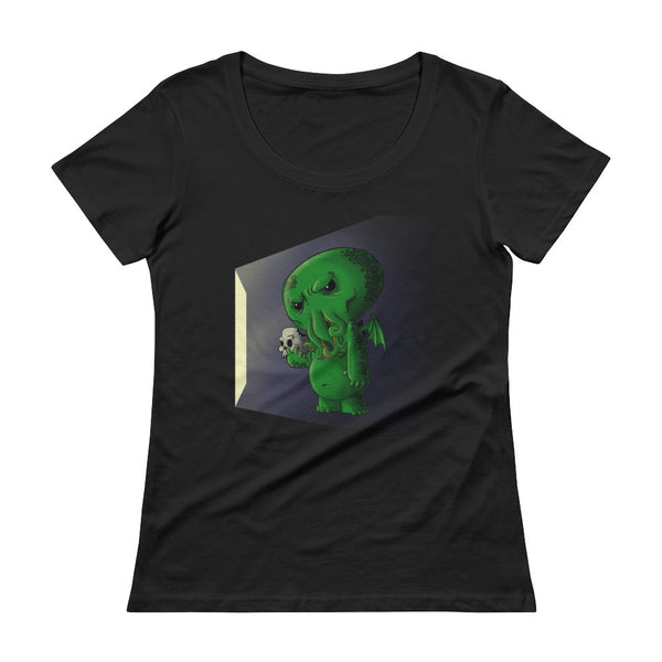 Midnight Snack Chibi Cthulhu Ladies' Scoopneck Women's T-Shirt + House Of HaHa Best Cool Funniest Funny Gifts