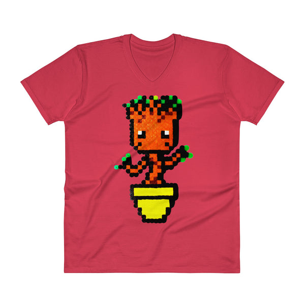 Baby Groot Perler Art  V-Neck T-Shirt by Aubrey Silva + House Of HaHa Best Cool Funniest Funny Gifts