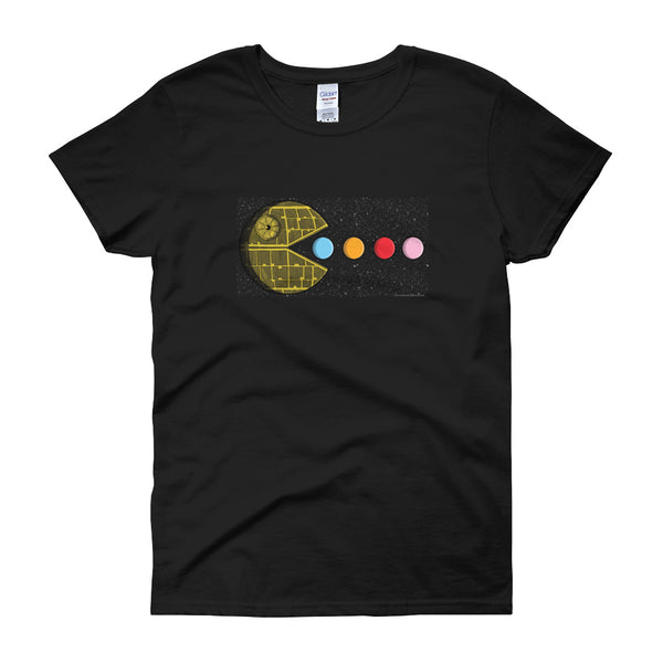 PAC-MOON Death Star Pac-Man Mashup Women's short sleeve t-shirt by Aaron Gardy + House Of HaHa Best Cool Funniest Funny Gifts