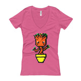 Baby Groot Perler Art Women's V-Neck T-shirt by Aubrey Silva + House Of HaHa Best Cool Funniest Funny Gifts