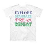 Explore Stargaze Dream Repeat Youth Short Sleeve T-Shirt - Made in USA + House Of HaHa Best Cool Funniest Funny Gifts
