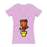 Baby Groot Perler Art Women's V-Neck T-shirt by Aubrey Silva + House Of HaHa Best Cool Funniest Funny Gifts