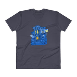 Blue Victorian San Francisco V-Neck T-Shirt by Nathalie Fabri + House Of HaHa Best Cool Funniest Funny Gifts