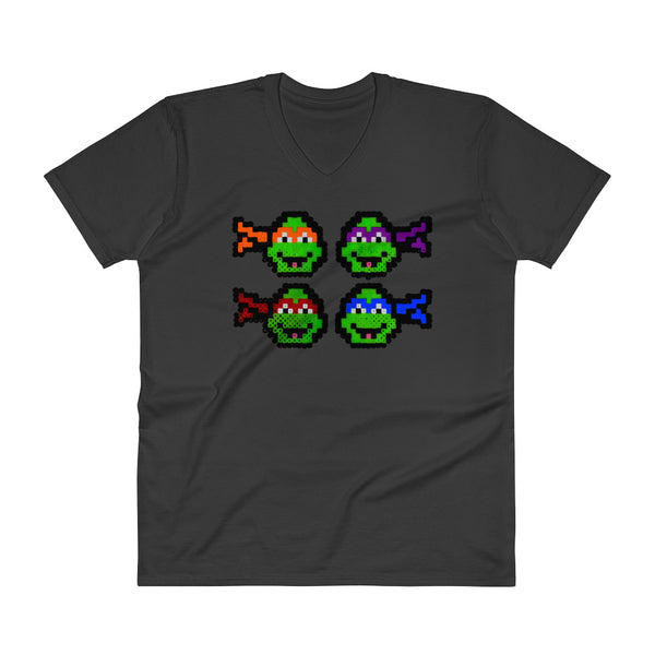 Ninja Turtles Perler Art  V-Neck T-Shirt by Aubrey Silva + House Of HaHa Best Cool Funniest Funny Gifts