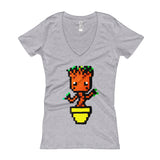 Baby Groot Perler Art Women's V-Neck T-shirt by Aubrey Silva + House Of HaHa Best Cool Funniest Funny Gifts