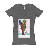 Werewolf Shaving in the Shower Women's V-Neck T-Shirt + House Of HaHa Best Cool Funniest Funny Gifts