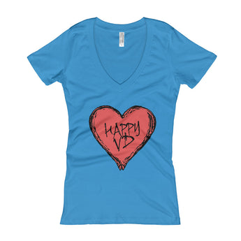 Happy VD Valentines Day Heart STD Holiday Humor Women's V-Neck T-shirt + House Of HaHa Best Cool Funniest Funny Gifts