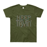 Keep Tryin' Triathlon Training Motivational Perseverance Youth Short Sleeve T-Shirt - Made in USA + House Of HaHa Best Cool Funniest Funny Gifts