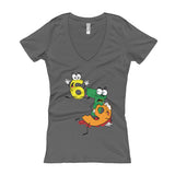 Why was 6 Afraid of 7 Seven Ate Nine Cute Zombie Pun Women's V-Neck T-shirt + House Of HaHa Best Cool Funniest Funny Gifts