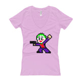 Joker Perler Art Women's V-Neck T-shirt by Silva Linings + House Of HaHa Best Cool Funniest Funny Gifts