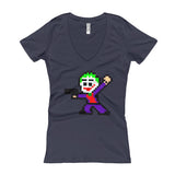 Joker Perler Art Women's V-Neck T-shirt by Silva Linings + House Of HaHa Best Cool Funniest Funny Gifts