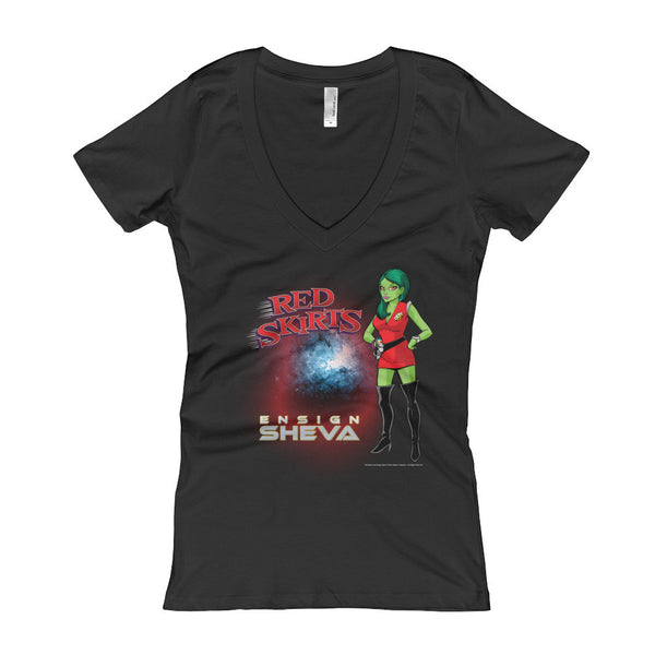 Red Skirts: Ensign Sheva  Women's V-Neck T-Shirt + House Of HaHa Best Cool Funniest Funny Gifts