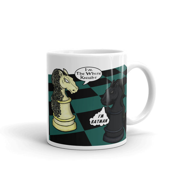 White Knight Dark Knight Batman Chess Match Pun Parody Mug + House Of HaHa Best Cool Funniest Funny Gifts