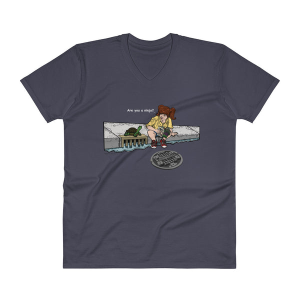 April in New York TMNT Are You a Ninja? Sewer Turtle Men's V-Neck T-Shirt + House Of HaHa Best Cool Funniest Funny Gifts