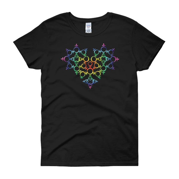 Rainbow Female Gender Venus Symbol Heart Love Unity Women's Short Sleeve T-shirt + House Of HaHa Best Cool Funniest Funny Gifts