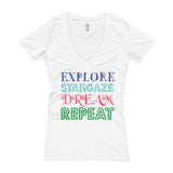 Explore Stargaze Dream Repeat Women's V-Neck T-shirt + House Of HaHa Best Cool Funniest Funny Gifts