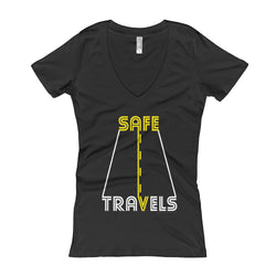 Safe Travels Vacation Road Trip Highway Driving Women's V-Neck T-shirt + House Of HaHa Best Cool Funniest Funny Gifts