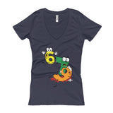 Why was 6 Afraid of 7 Seven Ate Nine Cute Zombie Pun Women's V-Neck T-shirt + House Of HaHa Best Cool Funniest Funny Gifts